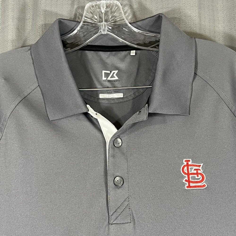 St. Louis Cardinals Golf Polo Shirt Mens XL Gray Stripe Cutter Buck CB Dry Tec - Picture 2 of 8